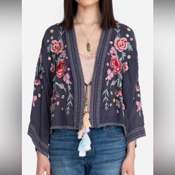 Johnny Was Sweaters - Johnny Was Womens Large Multicolor Embroidered Kimono